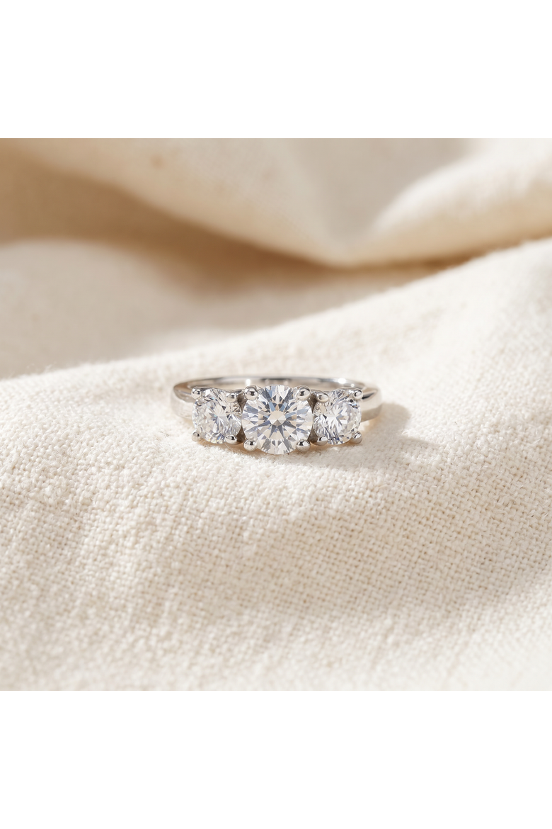 1 1/2ct 3 Stone Round Diamond Engagement Ring 14K Gold Lab Grown, Alternate, color, 14k White Gold