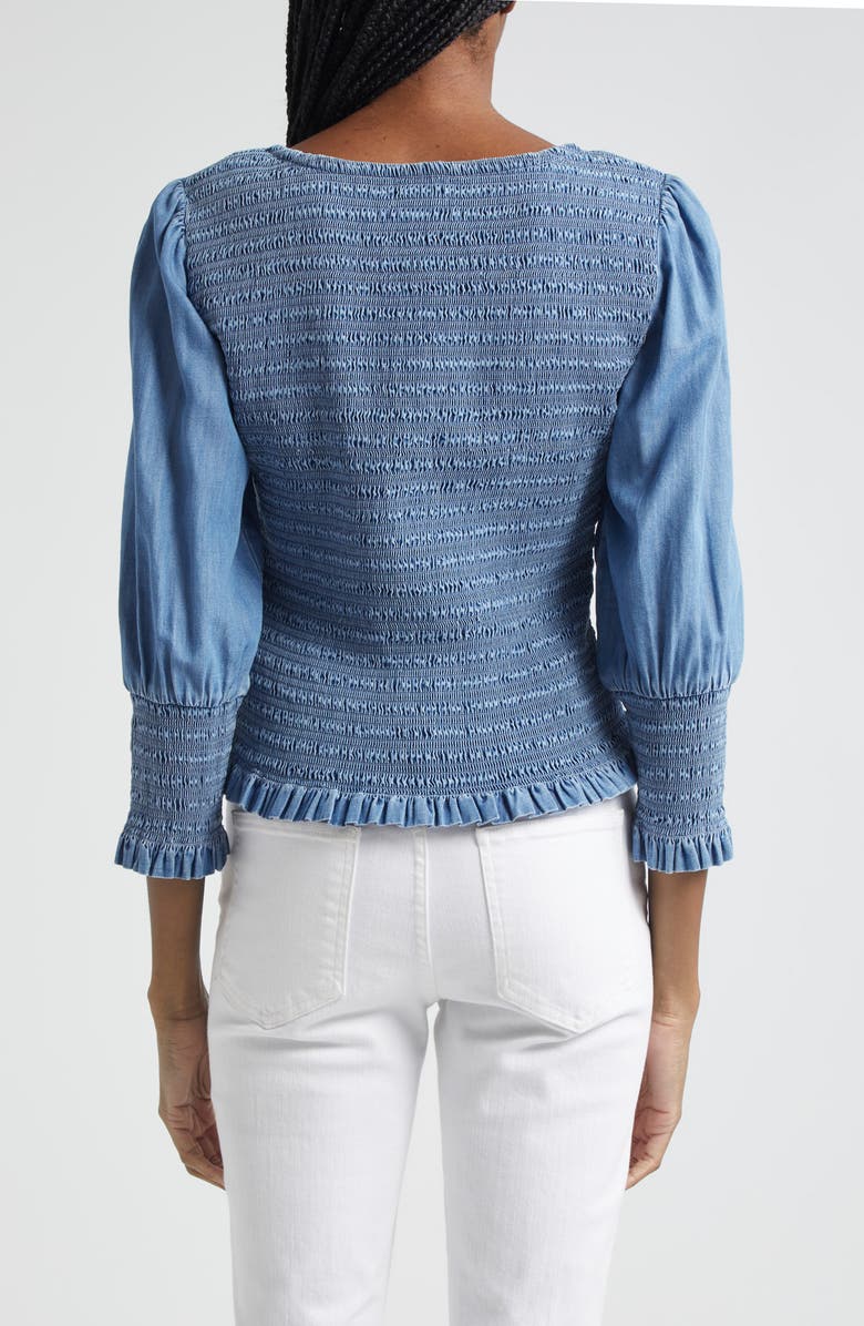 Veronica Beard Assyia Smocked Chambray Top, Alternate, color,