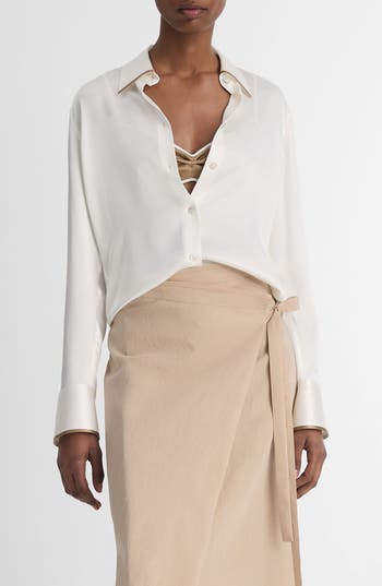 Vince Silk Blouse In Off White/rye