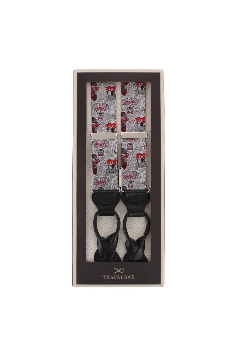 Too Cool For Obiedience School Puppy Silk Button End Suspenders, Alternate, color, White