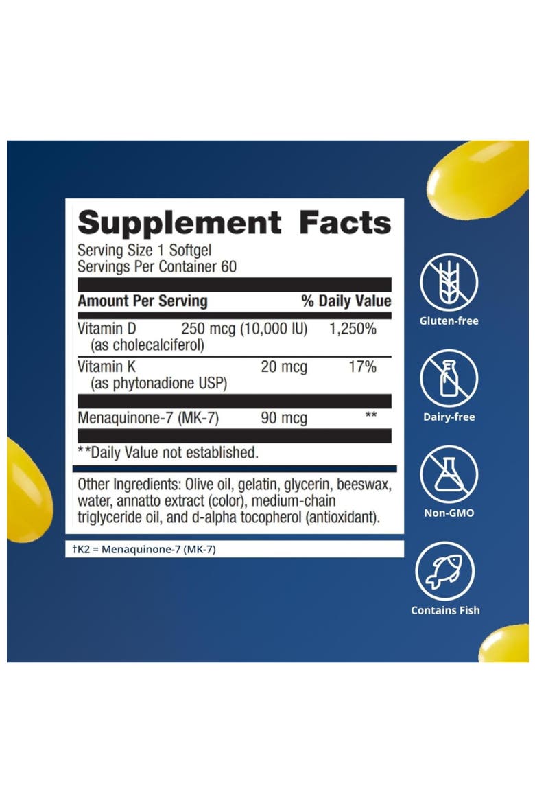 Vitamin D3 and K2 Immune Support Softgels 60 Softgels, Alternate, color, None