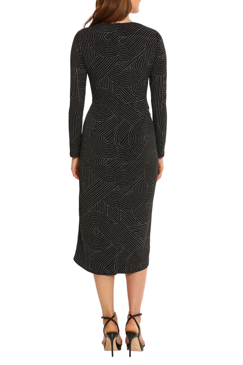 Abstract Print Long Sleeve Midi Dress, Alternate, color, BLACK/ SOFT WHITE