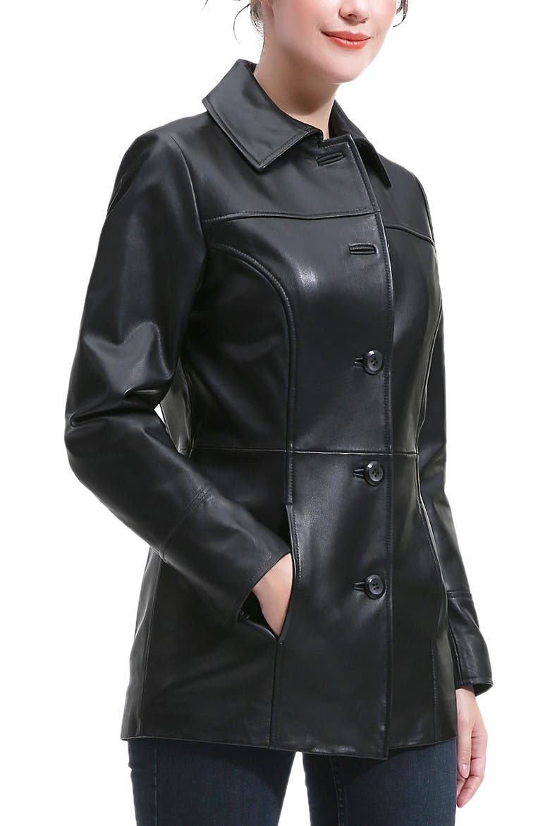 Women's Ailany Leather Car Coat, Alternate, color, Black