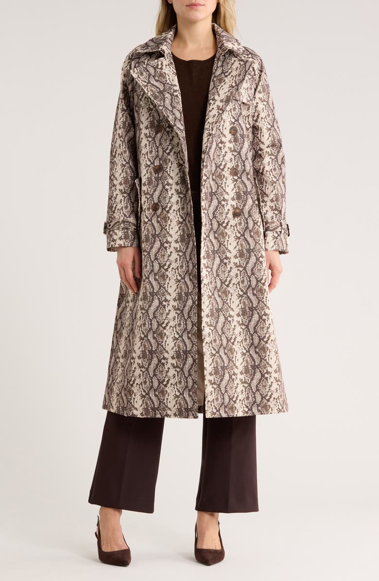 Rebecca Minkoff Animal Print Longline Trench Coat, Alternate, color, Snake