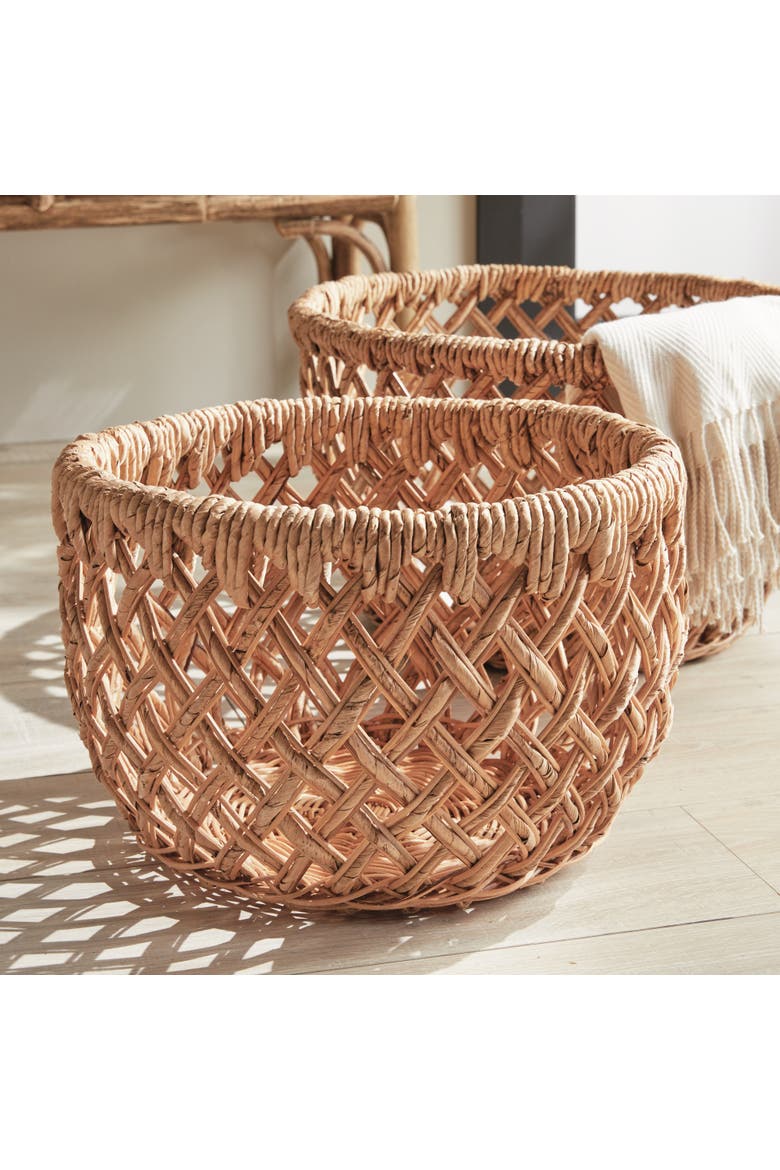 Emlyn Rattan Decorative Baskets Set of 2 Without Handles, Alternate, color, Beige