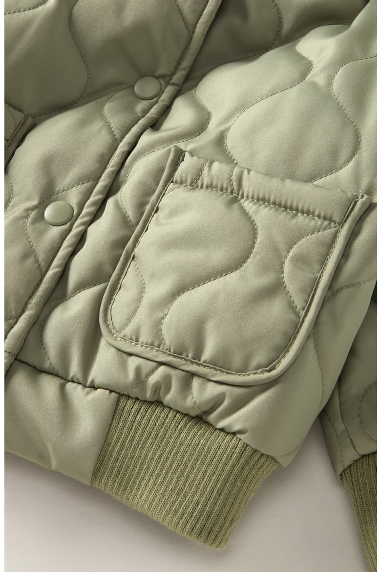 Kids' Quilted Hooded Jacket, Alternate, color, OLIVE ACORN- GREY