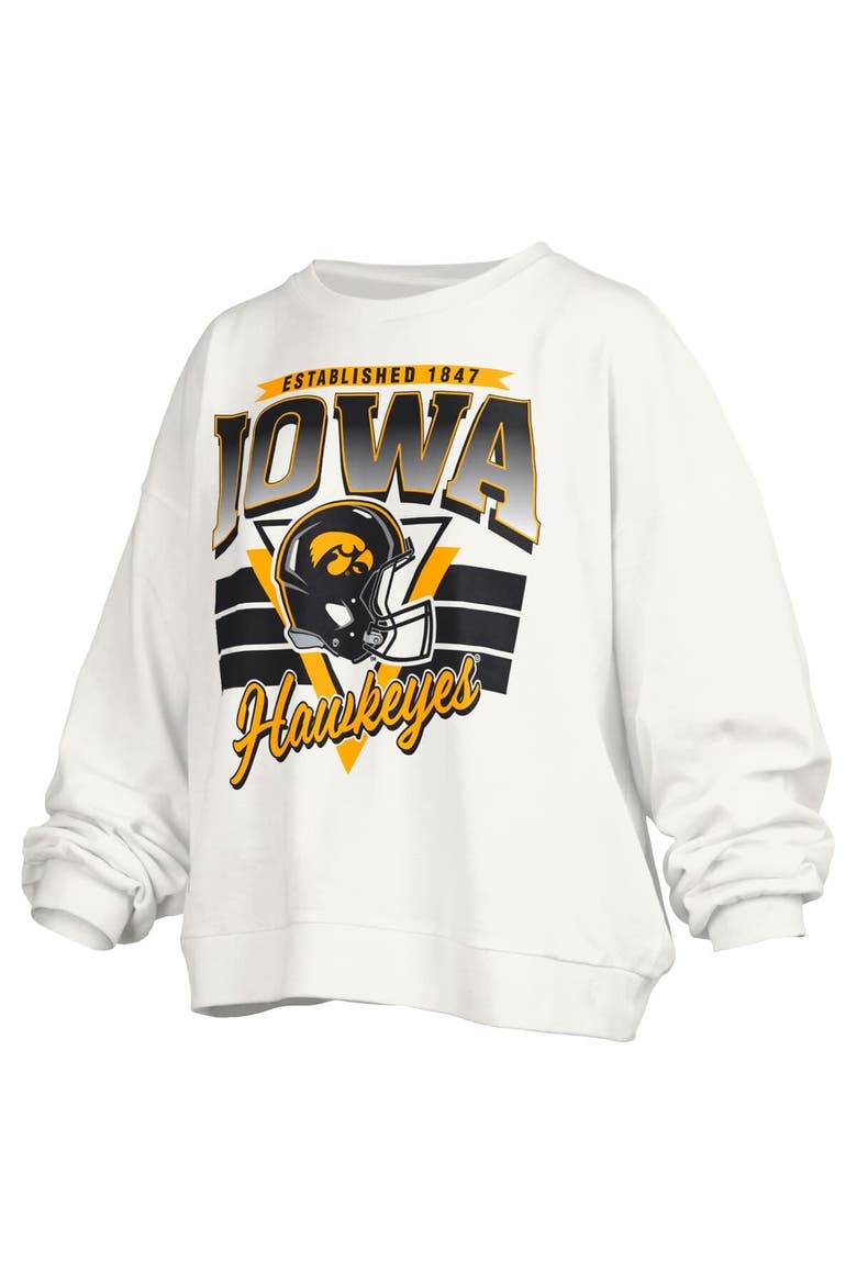 Women's Pressbox White Iowa Hawkeyes Janice Retro Logo Oversized Pullover Sweatshirt, Alternate, color, White