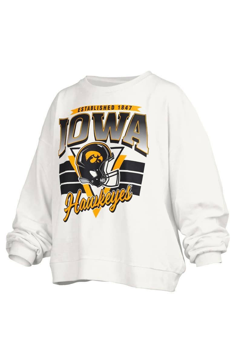 PRESSBOX Women's Pressbox White Iowa Hawkeyes Janice Retro Logo Oversized Pullover Sweatshirt, Alternate, color, White