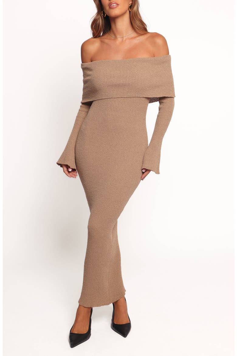 Domita Off the Shoulder Long Sleeve Sweater Dress, Main, color, BROWN