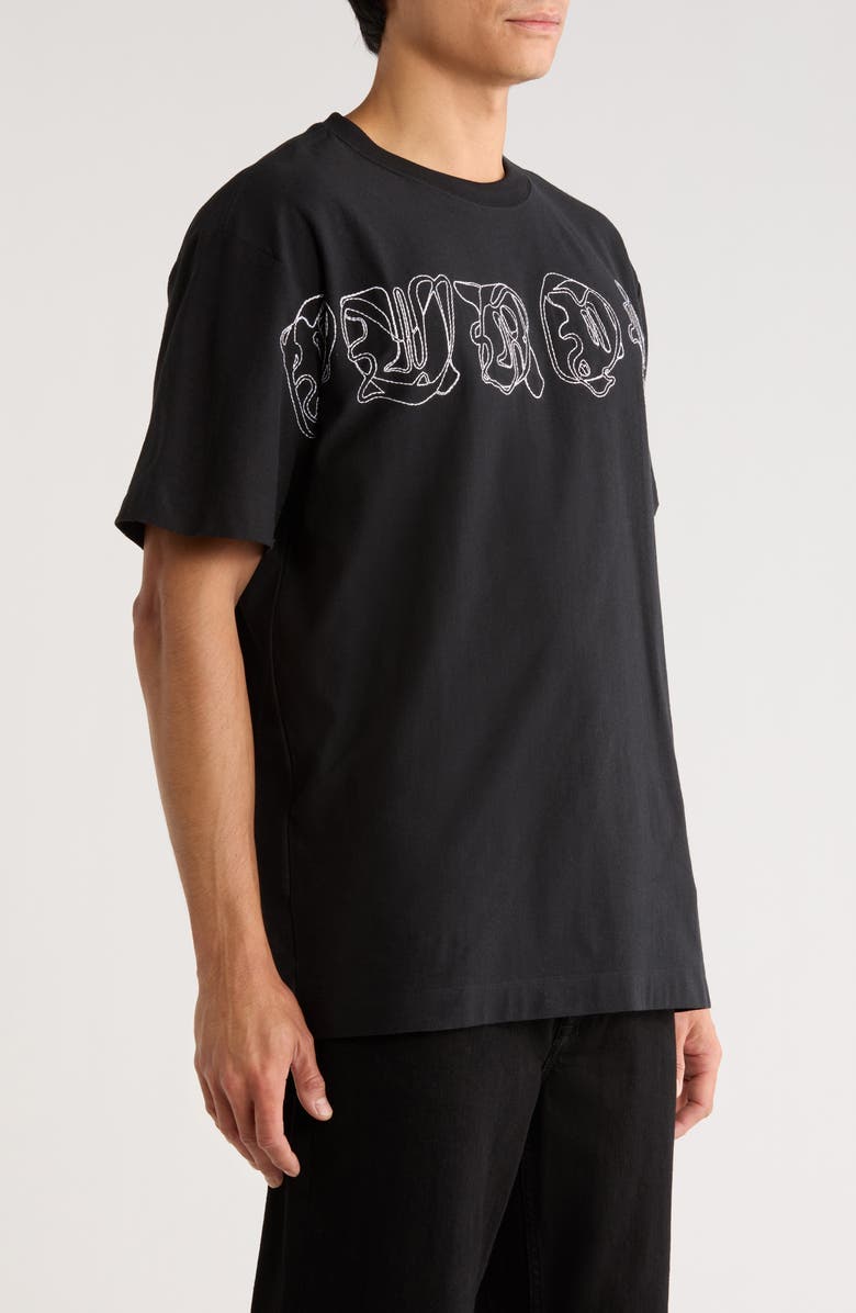 PURPLE BRAND Embroidered Logo Textured Jersey T-Shirt, Alternate, color, Black