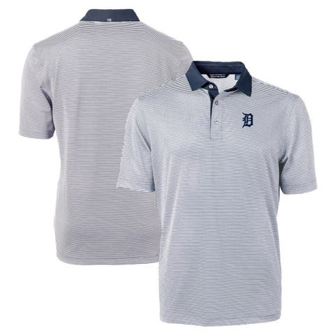 Men's Cutter & Buck Navy/White Detroit Tigers Virtue Eco Pique Micro Stripe Recycled Polo