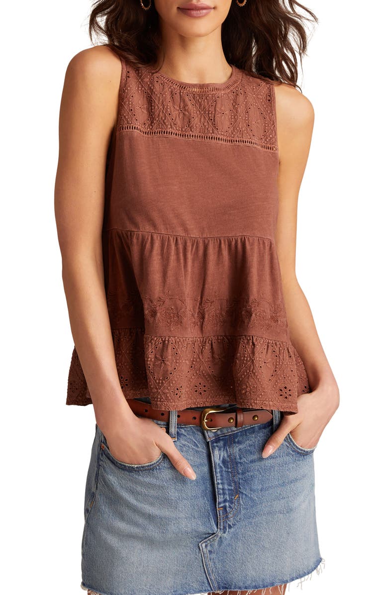 Lucky Brand Embroidered Eyelet Tank, Main, color, Cinnamon