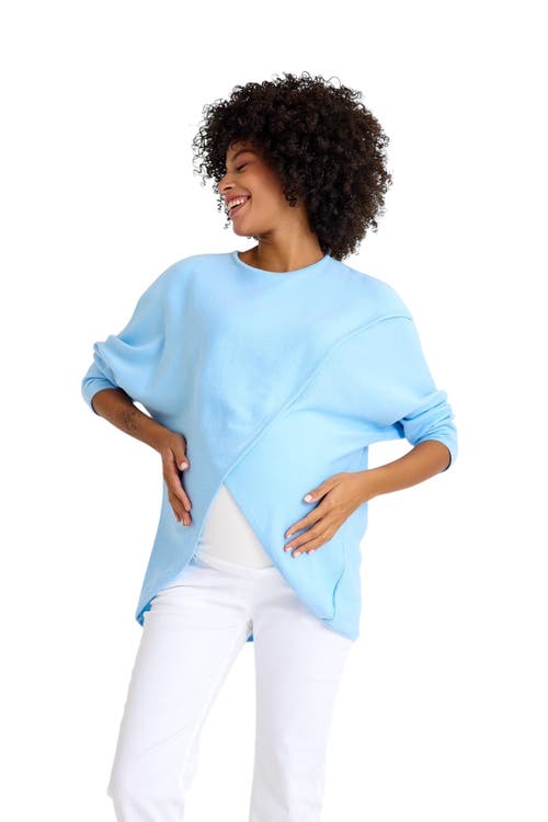 Accouchée Let Loose Crossover Long Sleeve Maternity Nursing Knit Sweater In Blue