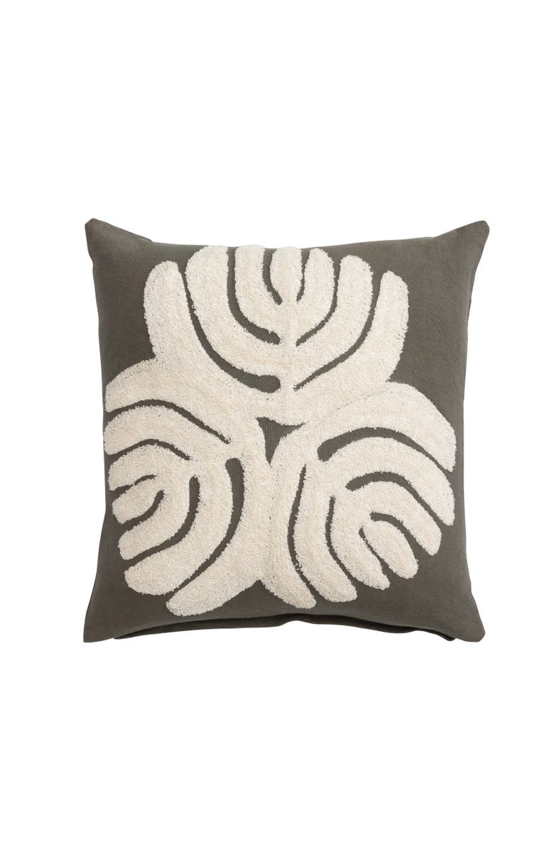 Storied Home Cotton Slub Pillow Cover with Embroidery and Abstract Design, Olive Green and Cream, Main, color, Black