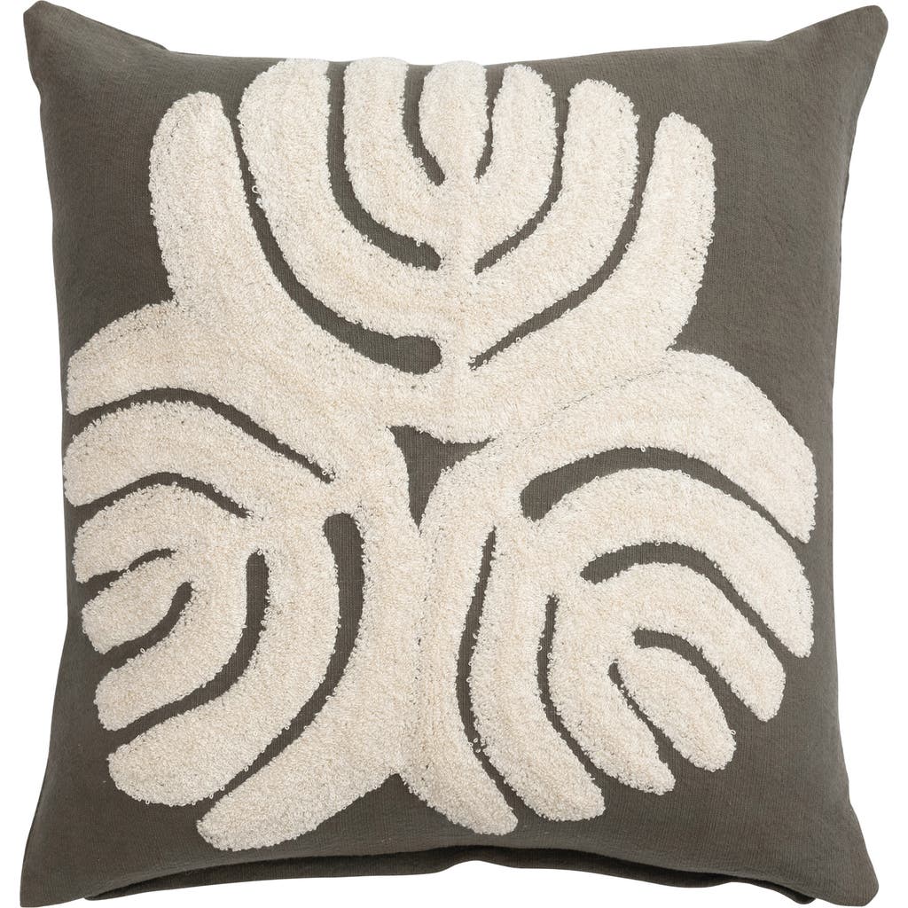 Storied Home Cotton Slub Pillow Cover With Embroidery And Abstract Design, Olive Green And Cream In Gray