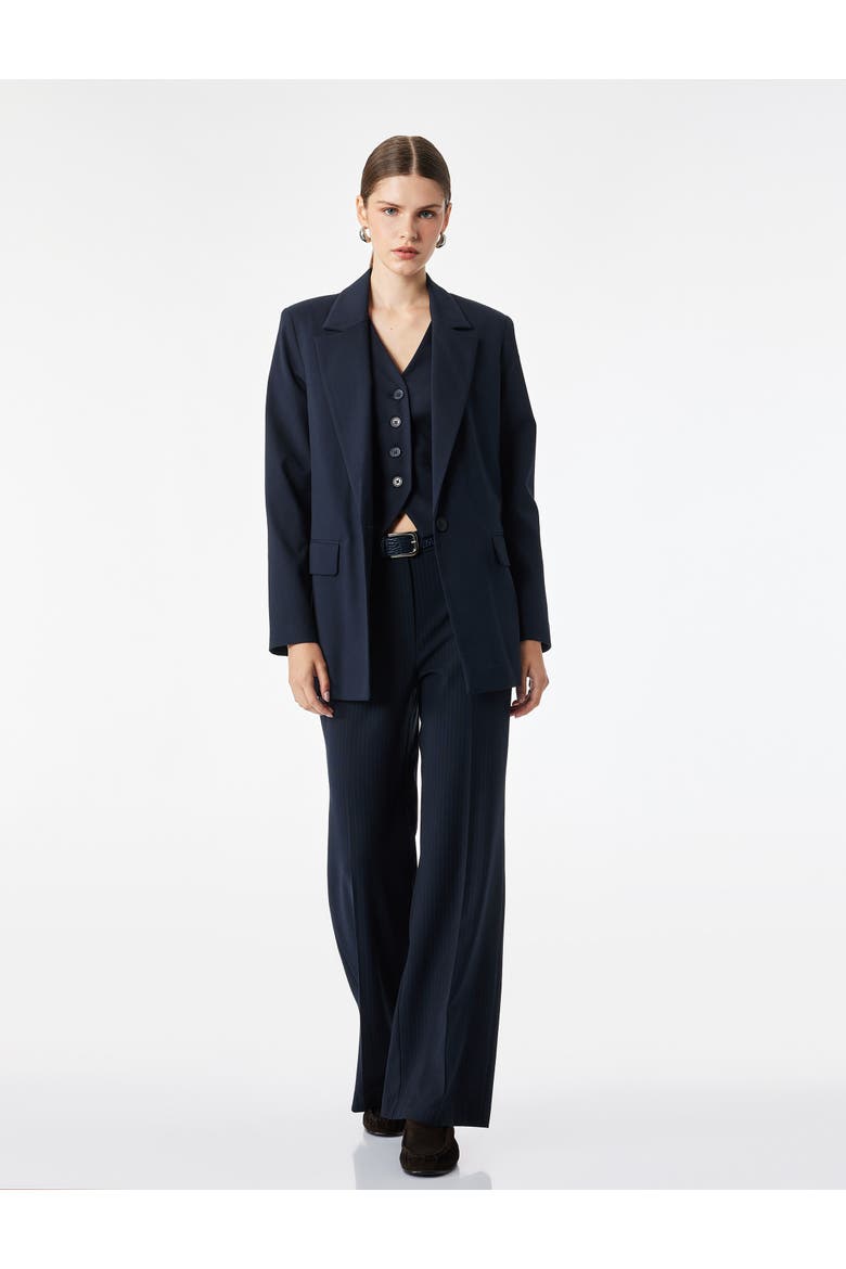 Belted High Rise Wide Leg Trousers, Main, color, NAVY STRIPE