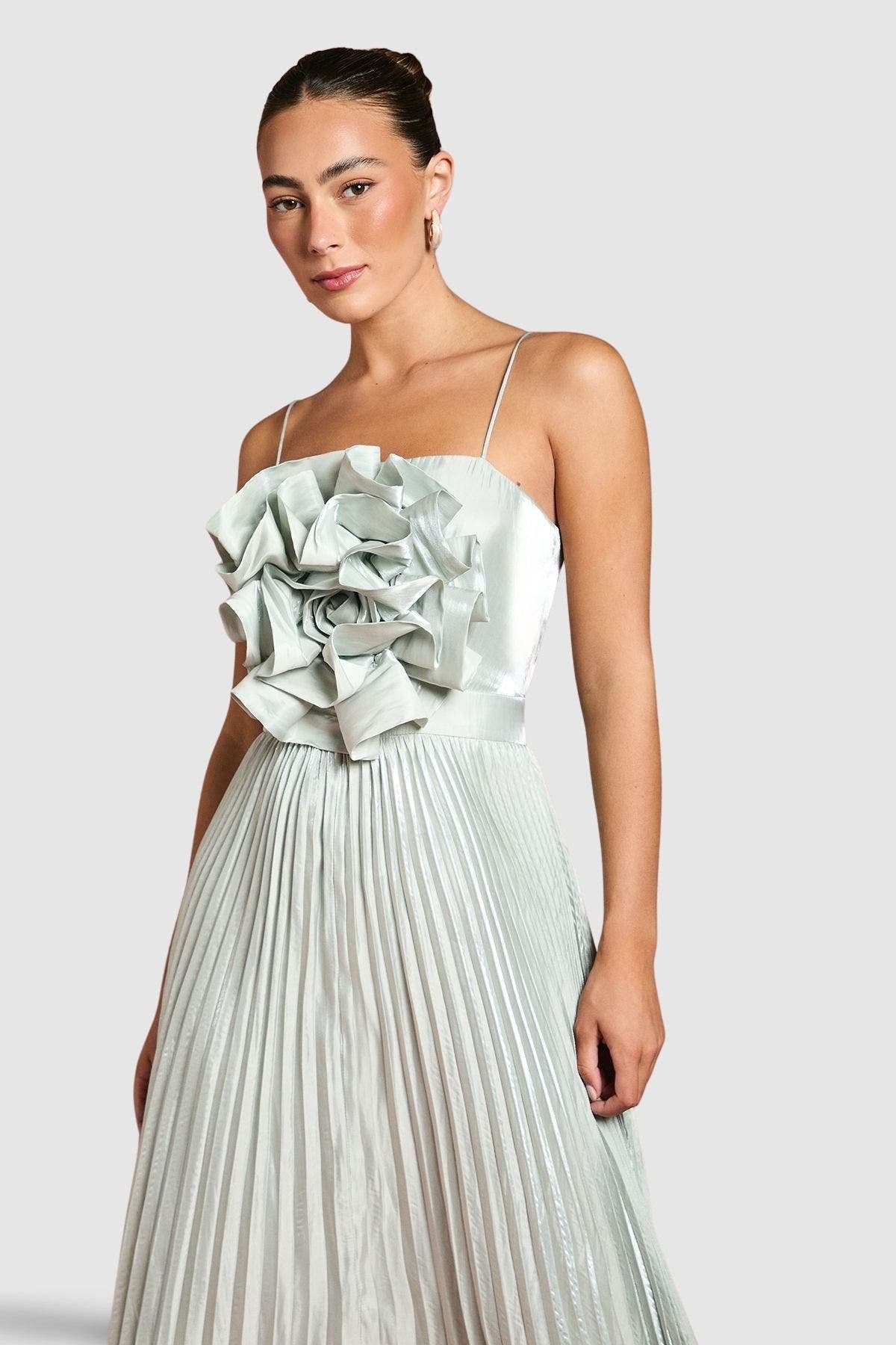 Metallic Pleated Corsage Maxi Dress - image 2