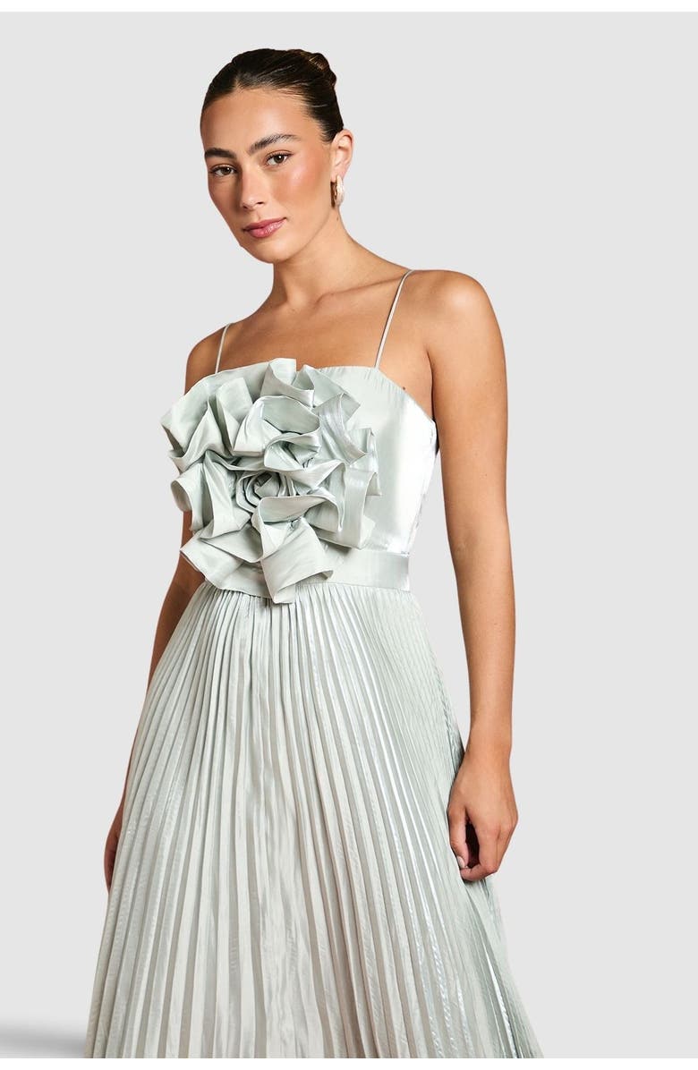Coast Metallic Pleated Corsage Maxi Dress, Alternate, color, Silver