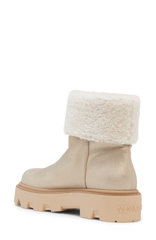 Moncler Aurea Shearling-trimmed Leather Ankle Boots In Metallic