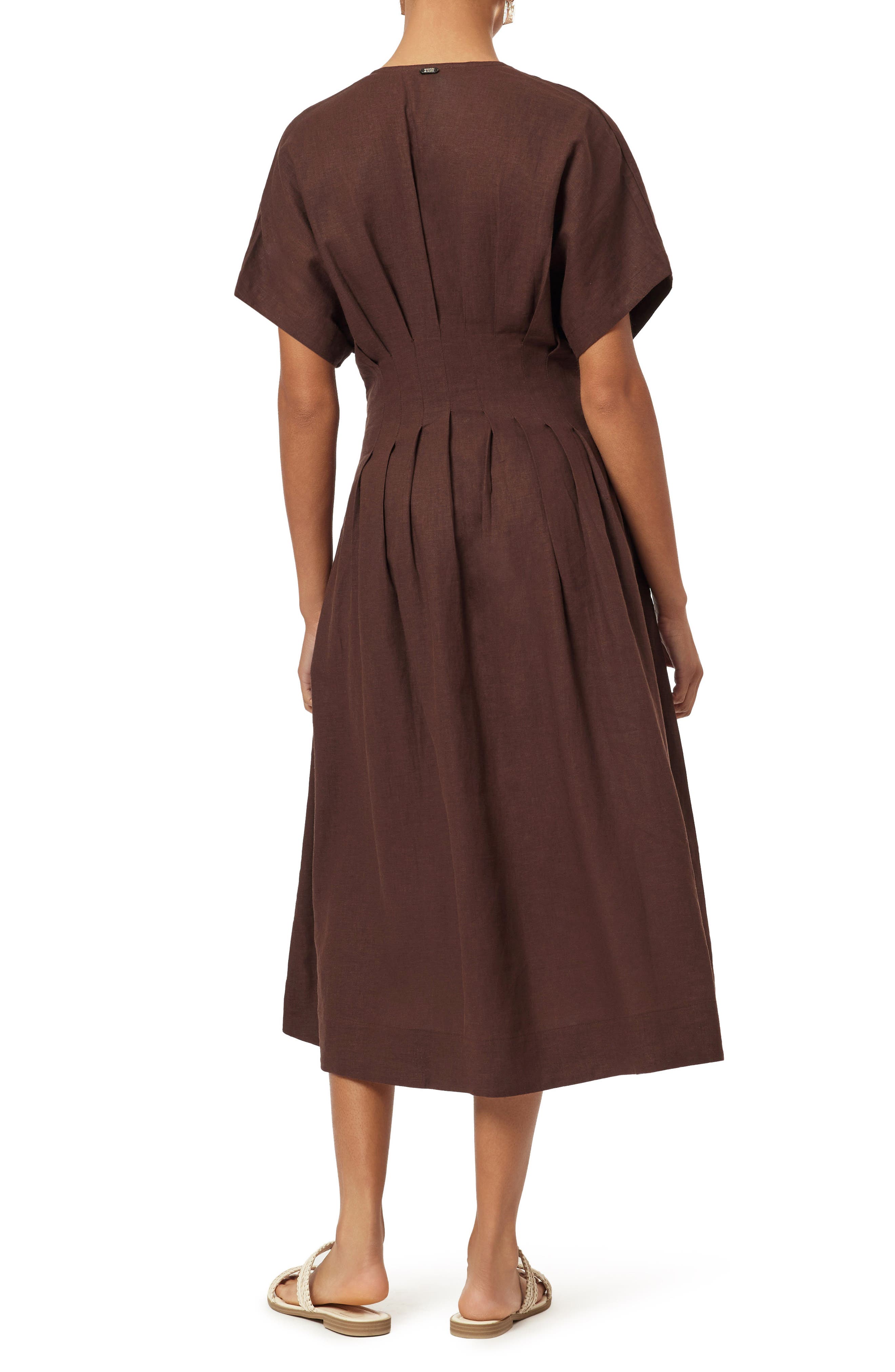 linen-blend dolman-sleeve tie-waist midi dress Dolman Sleeve Linen Blend Midi Dress (Women)