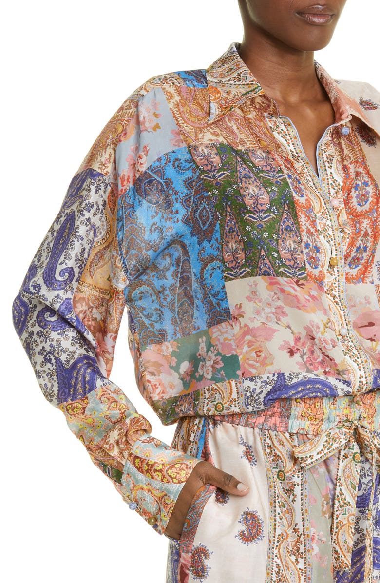 Zimmermann Devi Paisley Oversize Silk Button-Up Shirt, Alternate, color,