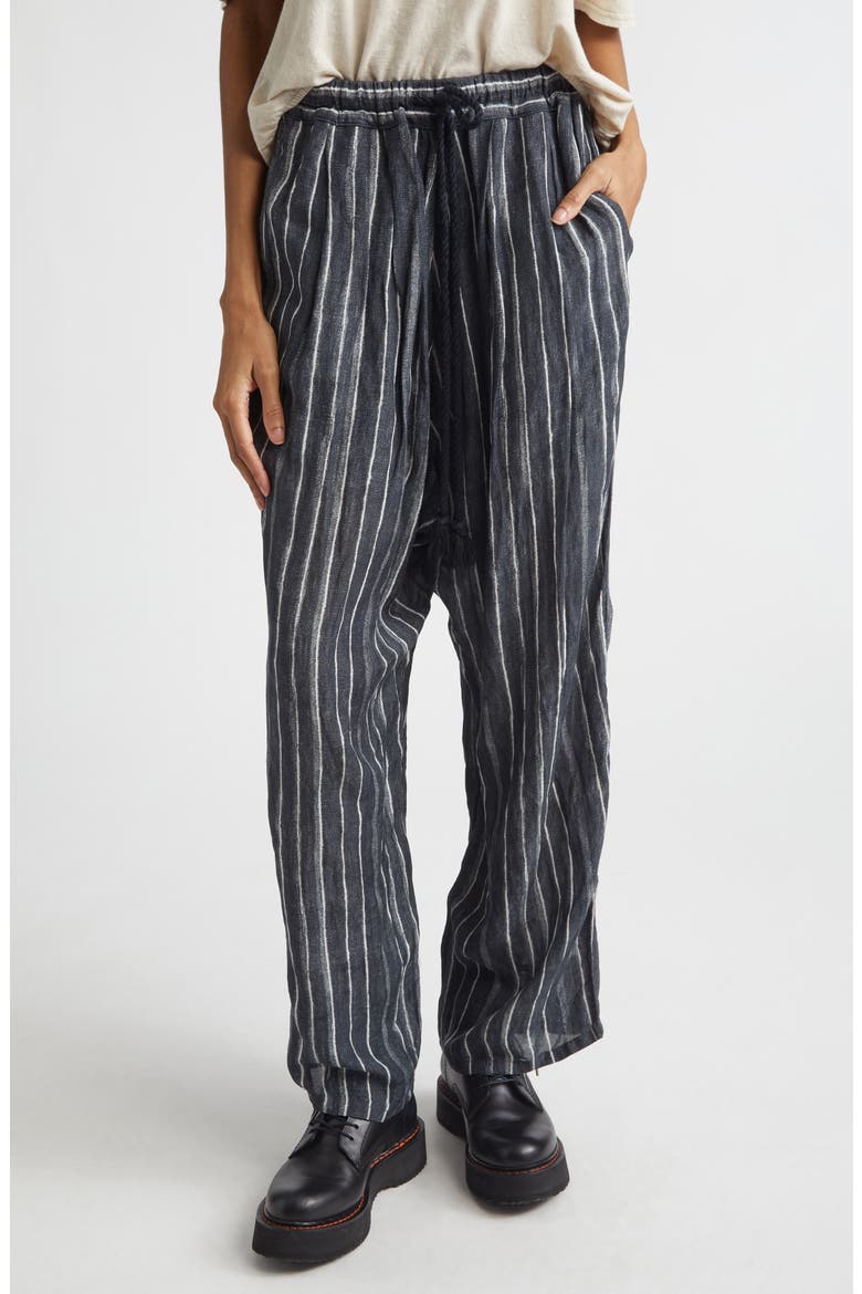 Relaxed Pleated Stripe Drawstring Waist Pants, Main, color, DARK GREY WIDE STRIPE