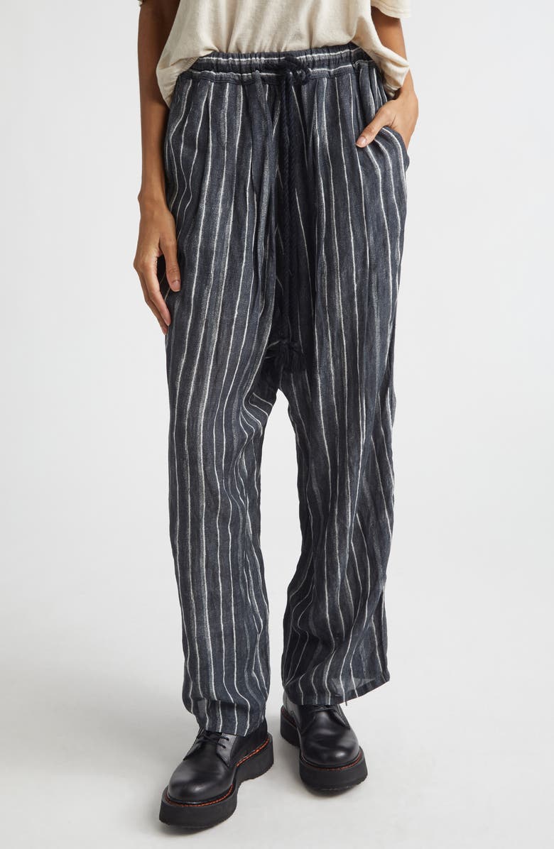 R13 Relaxed Pleated Stripe Drawstring Waist Pants, Main, color, Dark Grey Wide Stripe