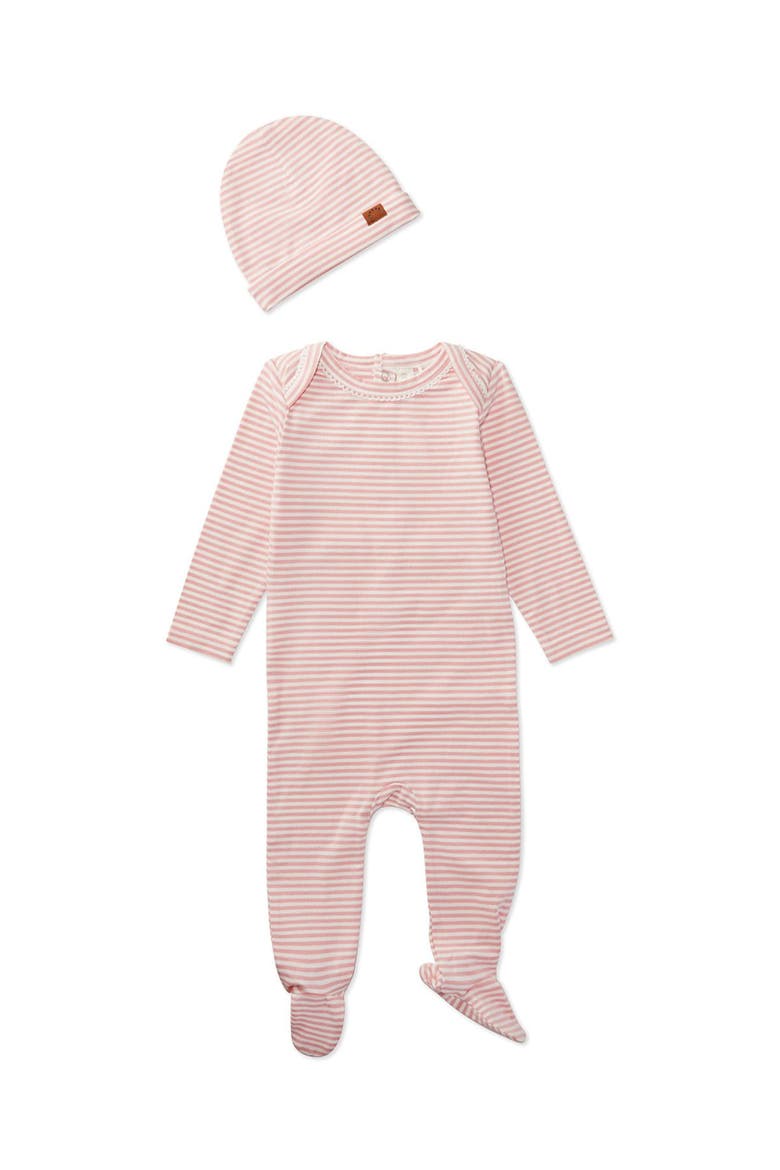 Striped Shoulder Flap Footie Set, Main, color, Rose