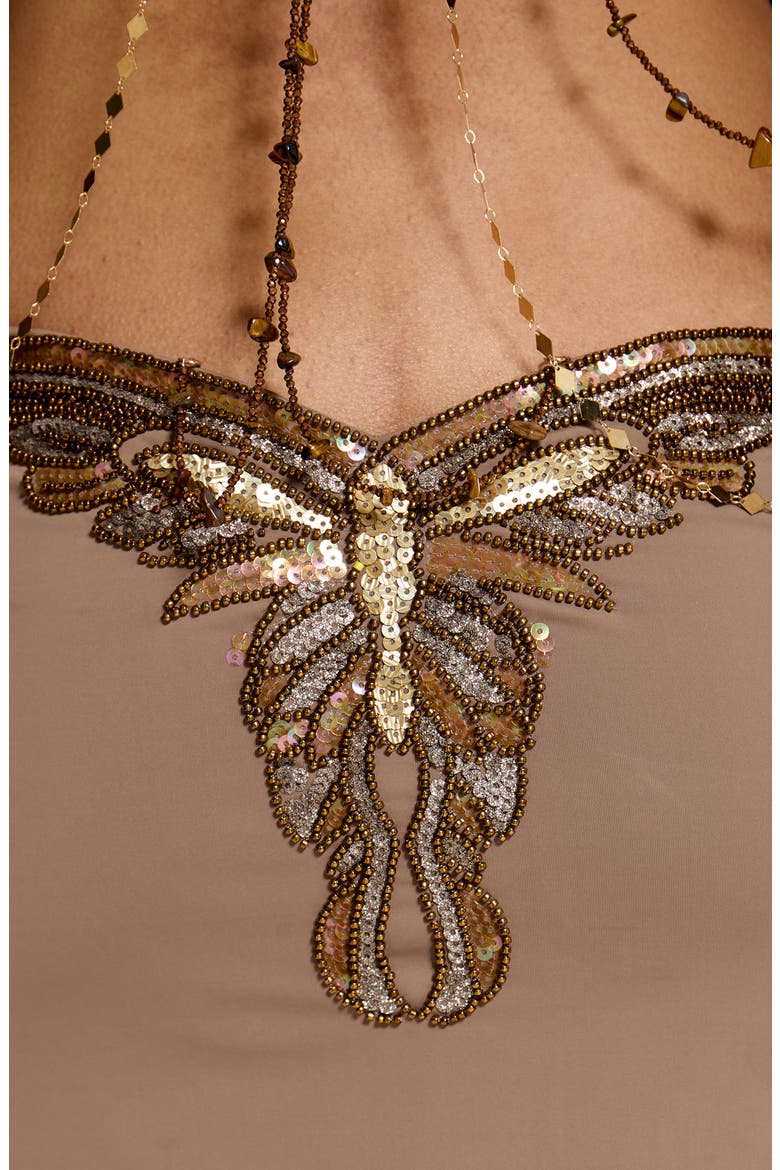 Alula Embellished Butterfly Minidress, Alternate, color, BROWN