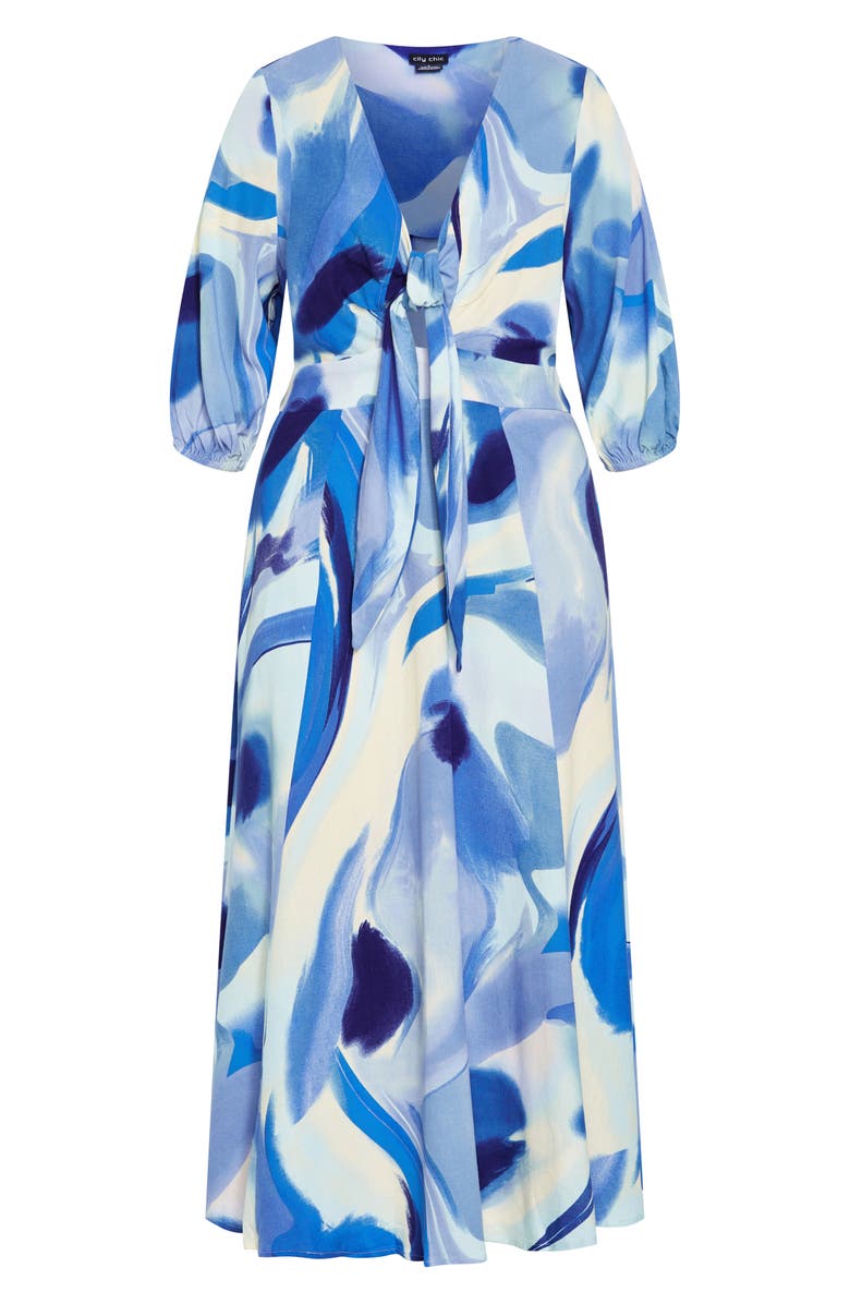 City Chic The Swirl Tie Front Midi Dress, Alternate, color, Print