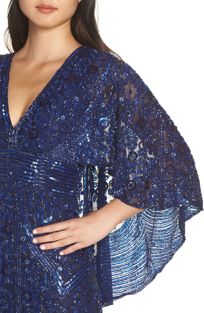 Mac Duggal Sequin Cape Sleeve Gown, Alternate, color,