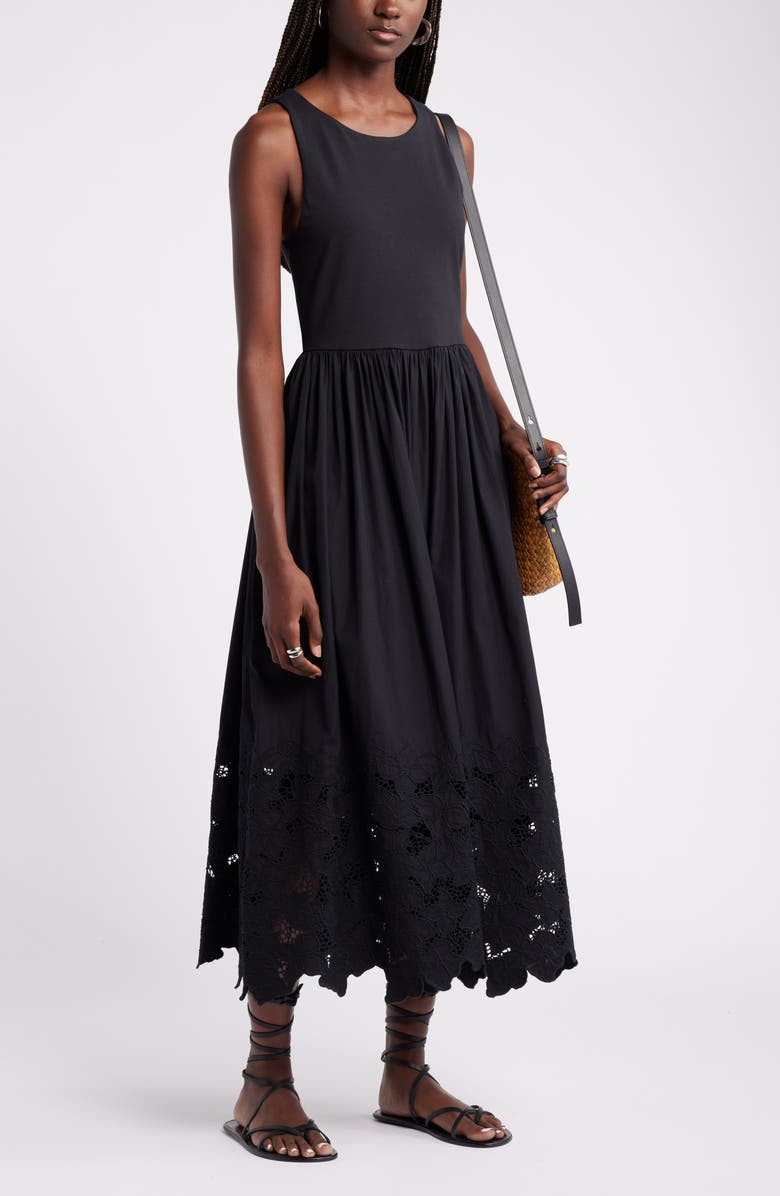 Embroidered Sleeveless Mixed Media Dress