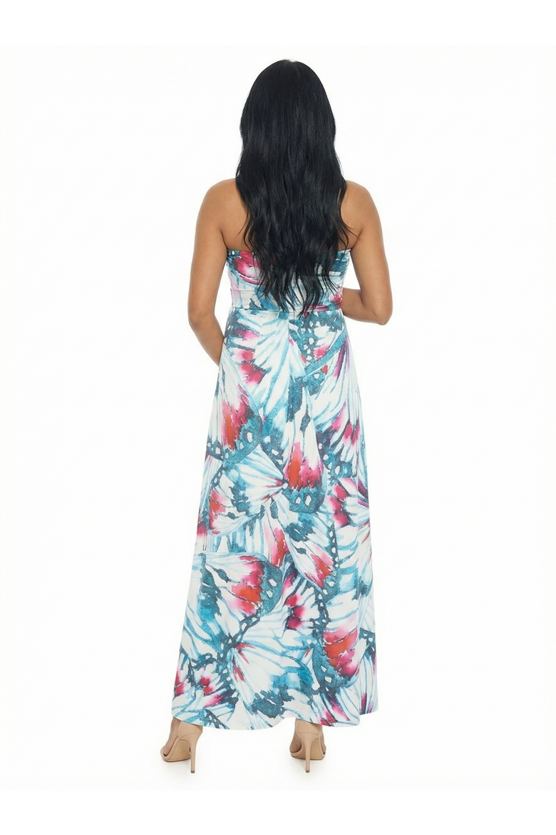 Maternity Butterfly A-Line Strapless Pocket Maxi Dress, Alternate, color, Blue Multi
