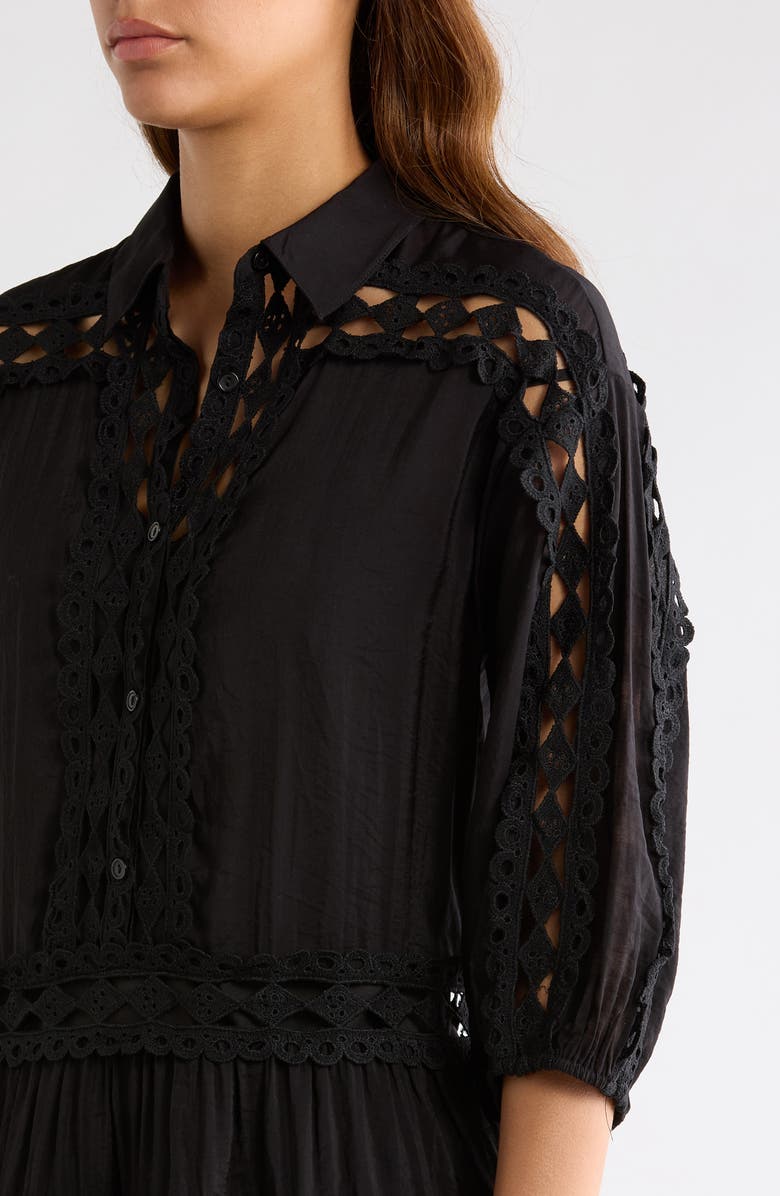 Elan Lace Trim Cover-Up Dress, Alternate, color, Black