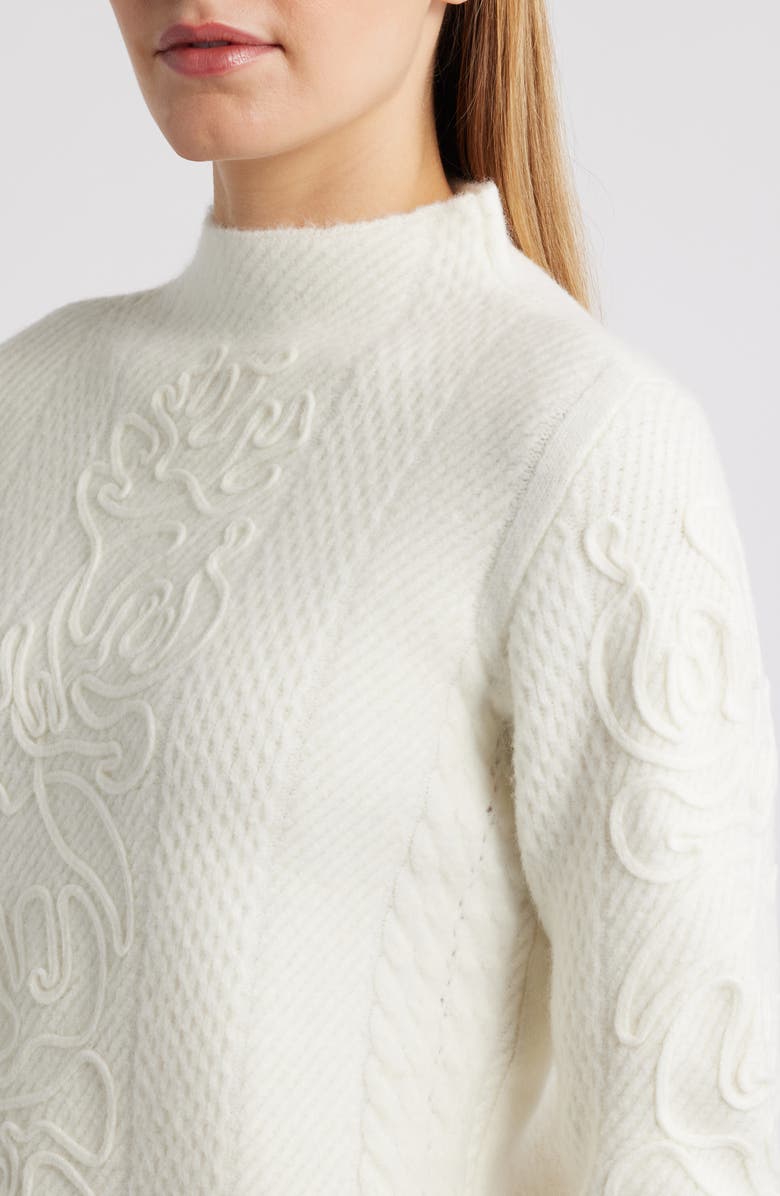 Anne Klein Embroidered Funnel Neck Sweater, Alternate, color, Eclair