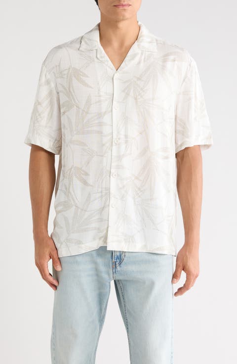 Relaxed Fit Palm Print Camp Shirt