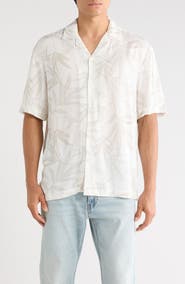DENIM AND FLOWER Relaxed Fit Palm Print Camp Shirt