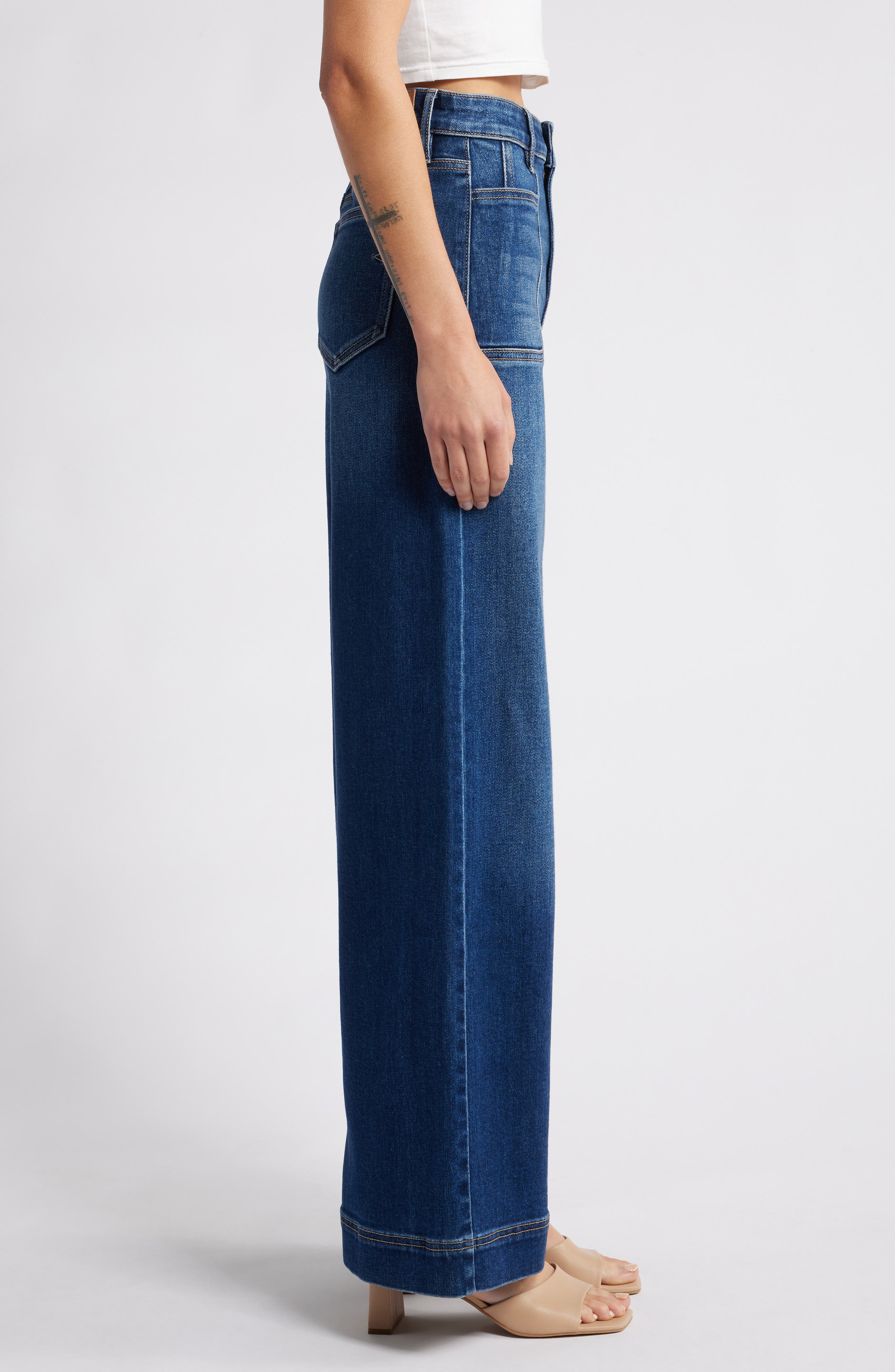 Casual slight stretch denim pentagram high-waist hole jeans