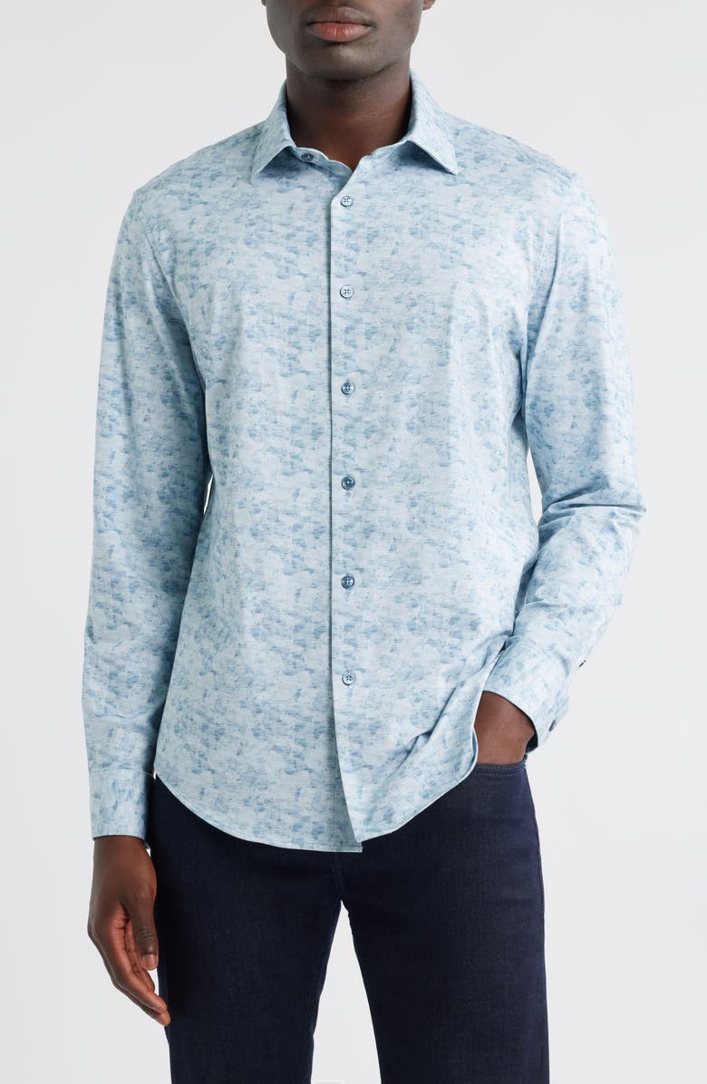 Bugatchi Jimmy OoohCotton<sup>®</sup> Abstract Floral Button-Up Shirt, Main, color, Aloe