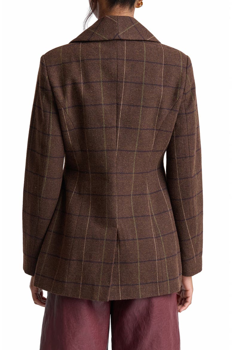 Plaid Longline Blazer, Alternate, color, RICH BROWN PLAID