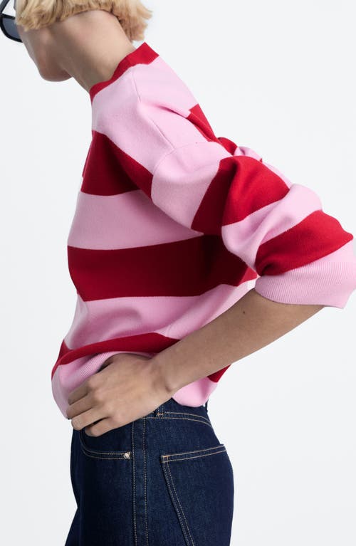 Mango Lotuini Stripe Sweater In Bright Red