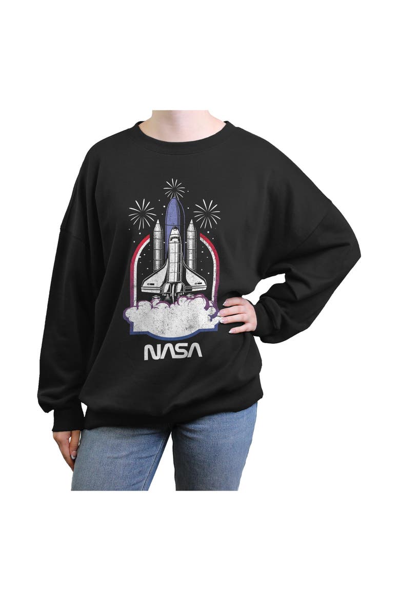 Junior's NASA Distressed Space Shuttle Launch  Sweatshirt, Main, color, Black