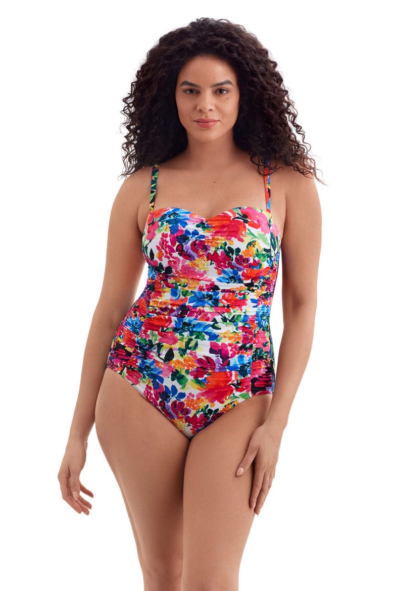 Shirred Sweetheart Tank Long Torso One-Piece Swimsuit, Main, color, Blooming Bouquet