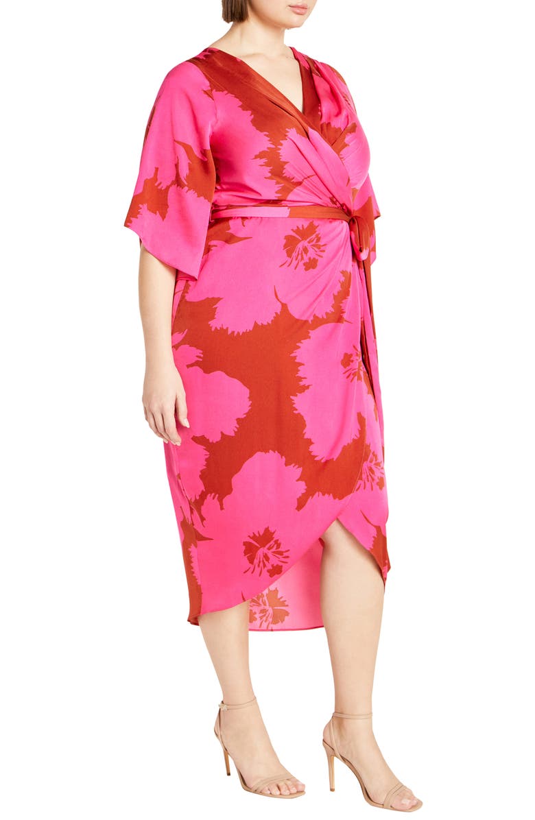 City Chic Kimberly Floral Print Faux Wrap Dress, Alternate, color, Summer Paradise