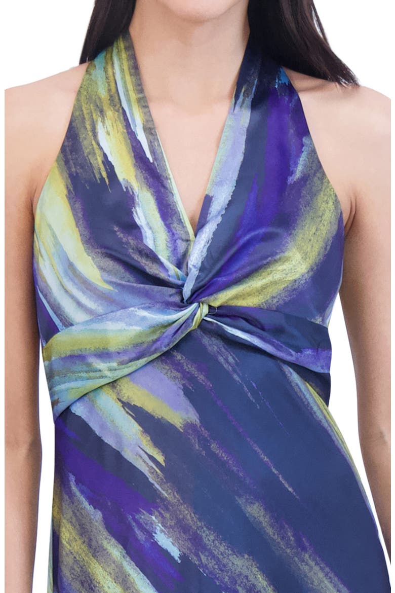 Abstract Print Knot Front Satin Gown, Alternate, color, NAVY MULTI