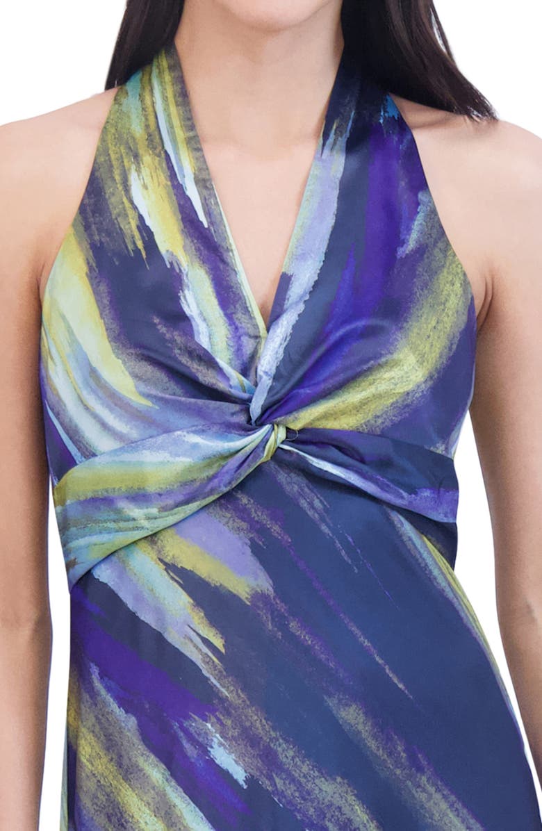 Vince Camuto Abstract Print Knot Front Satin Gown, Alternate, color,