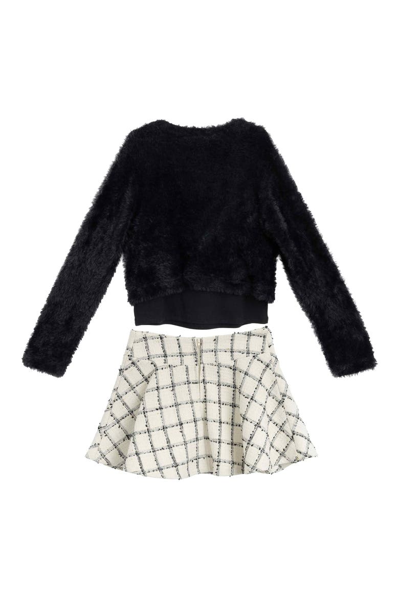 Kids' 3-Piece Fuzzy Cardigan, Tank & Skort Set, Alternate, color, IVORY/ BLACK