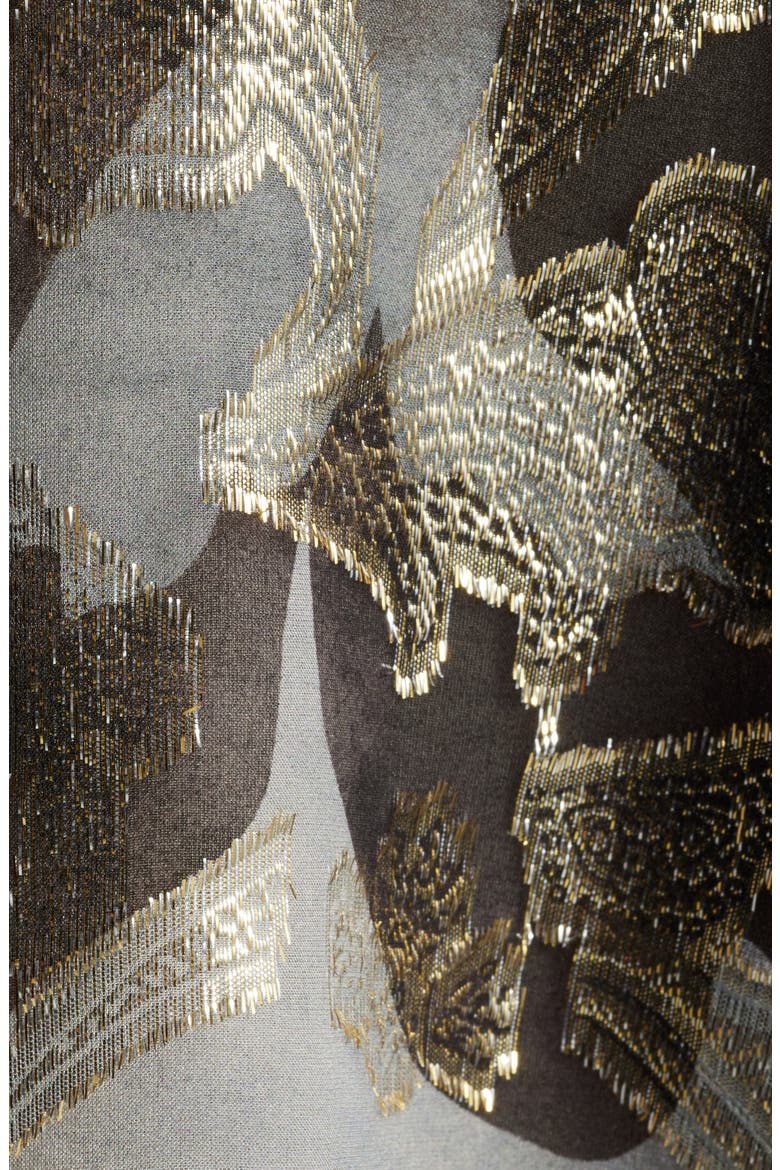 Boden Metallic Floral Tie Neck Silk Blend Top, Alternate, color, GRAPHITE M