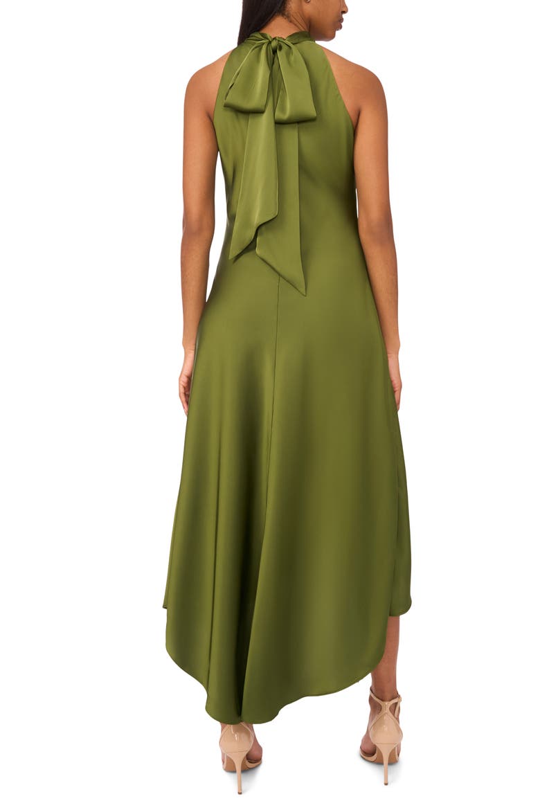 Tie Back Sleeveless High/Low Satin Gown, Alternate, color, CEDAR GREEN