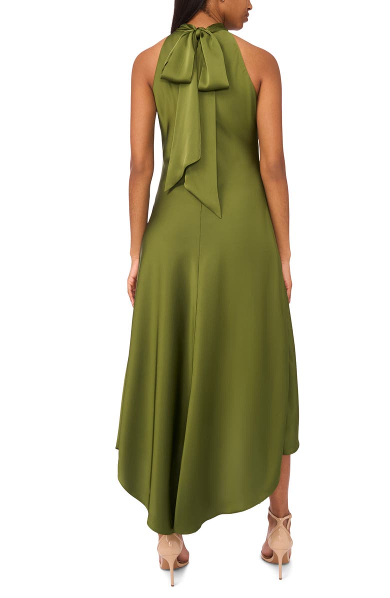 CeCe Tie Back Sleeveless High/Low Satin Gown, Alternate, color, Cedar Green